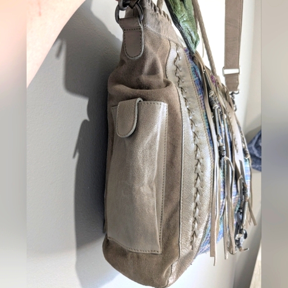 Free People Canyonlands Leather Kantha Bone Bead Large Boho Bag - Picture 8 of 16